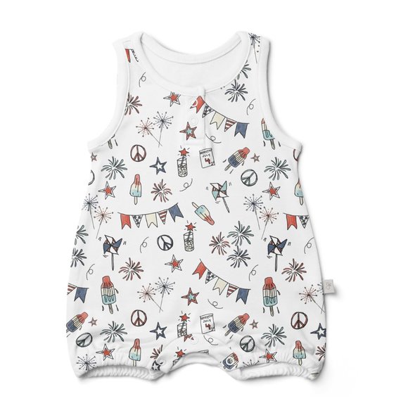 🔥🔥🔥FLASH SALE 🔥🔥🔥 Patriotic Bubble Romper - BRAND NEW - BRAND IS GOUMIKIDS - Picture 1 of 2
